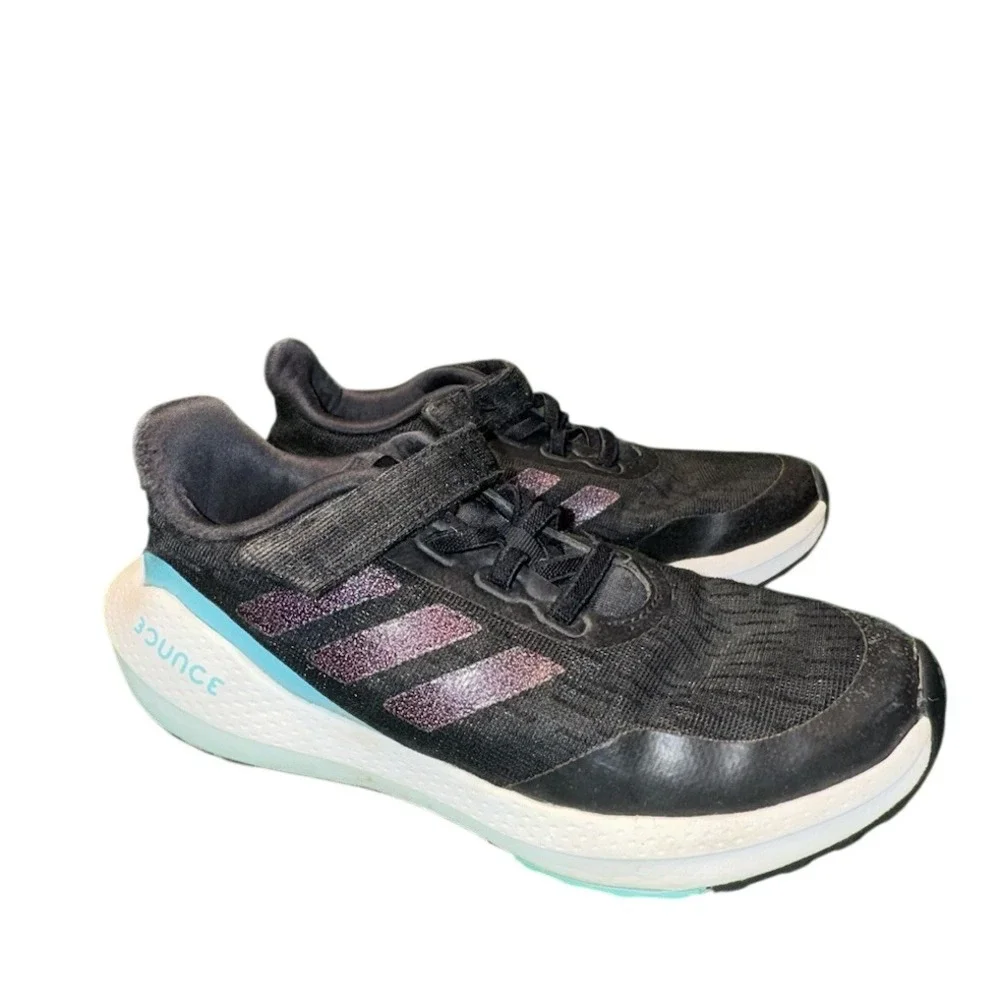Adidas Bounce‎ Kids Running Shoes Black Purple Sparkle H01876 Size 1 US